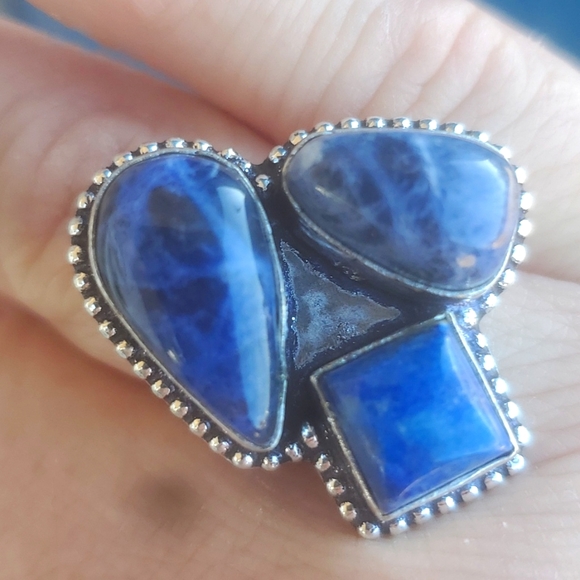 New Sodalite and Lapis Lazuli 925 Silver Ring. - Picture 6 of 13